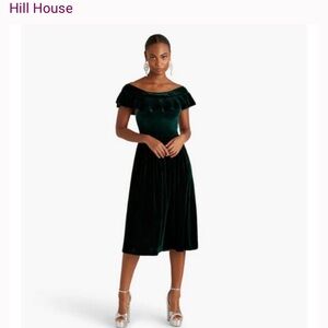 Hill House Deep Green Velvet Midi Dress